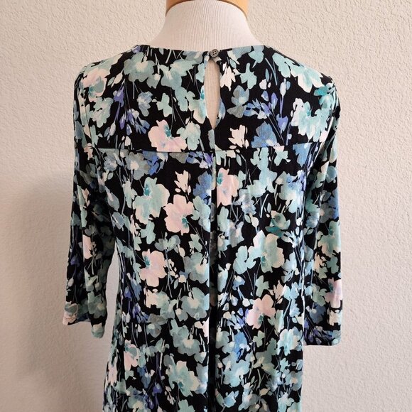 J.Jill Wearever Collection Dark Floral Black Blue 3/4 Sleeve Stretchy Tunic PS - Picture 6 of 12